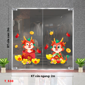 Decal dán tường Tết xuân  -Tết 530 Hai rồng con