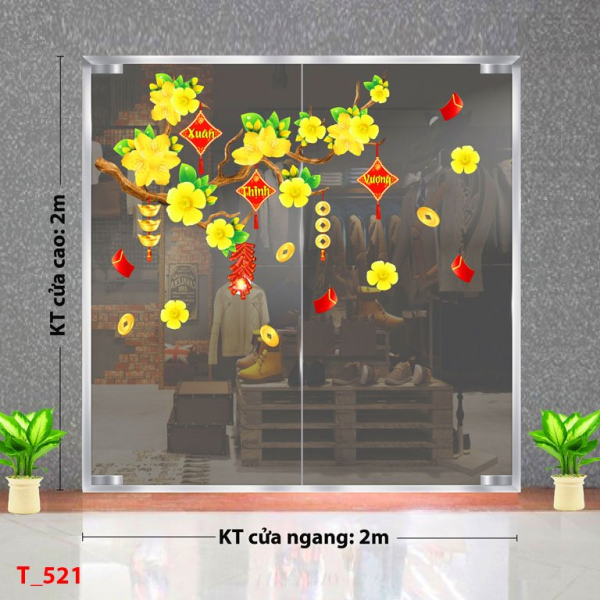 Decal dán tường Tết xuân -Tết 521 hoa mai Decal dán tường Tết xuân -Tết 521 hoa mai