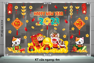 Decal dán tường Tết xuân -Thần tài và đôi mèo vui vẽ 1 Decal dán tường Tết xuân -Thần tài và đôi mèo vui vẽ 1