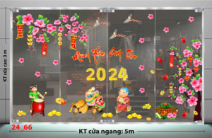Decal dán tường Tết xuân -Đánh trống múa lân dưới hoa đào Decal dán tường Tết xuân -Đánh trống múa lân dưới hoa đào
