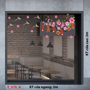 Decal dán tường Tết xuân -cành đào hồng và pháo Decal dán tường Tết xuân -cành đào hồng và pháo
