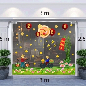 Decal dán tường Tết xuân 2021-Chợ tết dưới hoa xuân Decal dán tường Tết xuân 2021-Chợ tết dưới hoa xuân