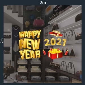 Decal dán tường Tết xuân 2021-Happy New Year 2021 và quà