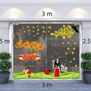 Decal dán tường Tết xuân 2021-Ông đồ viết chữ dưới hoa mai Decal dán tường Tết xuân 2021-Ông đồ viết chữ dưới hoa mai