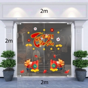 Decal dán tường Tết xuân 2021-Tết Tân Sửu cùng trâu vàng