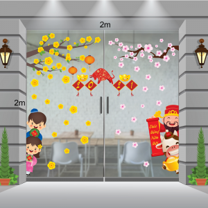 Decal dán tường Tết xuân -Thần tài Trâu vàng vui mừng đón xuân cùng thiếu nhi Decal dán tường Tết xuân -Thần tài Trâu vàng vui mừng đón xuân cùng thiếu nhi