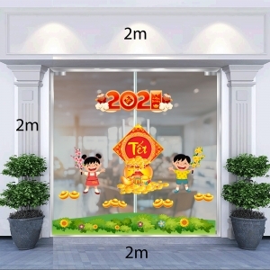 Decal dán tường Tết xuân 2021-Trai gái chúc tết xuân 2021 Decal dán tường Tết xuân 2021-Trai gái chúc tết xuân 2021