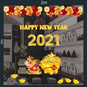 Decal dán tường Tết xuân 2021-Trâu vàng cưỡi tài lộc Decal dán tường Tết xuân 2021-Trâu vàng cưỡi tài lộc