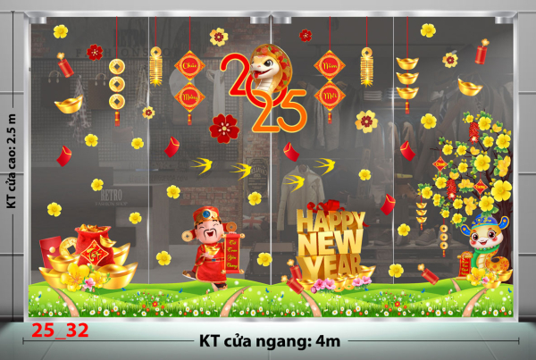 Decal dán tường Decal Tết xuân 2025 -Combo 32 Decal dán tường Decal Tết xuân 2025 -Combo 32