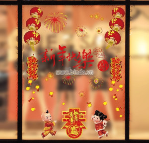 Decal dán tường Tết xuân 34 - Bé vui đón xuân