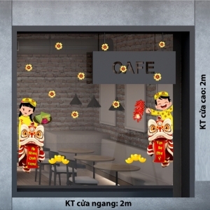 Decal dán tường Tết xuân-Bé cỡi rồng lân 1 Decal dán tường Tết xuân-Bé cỡi rồng lân 1