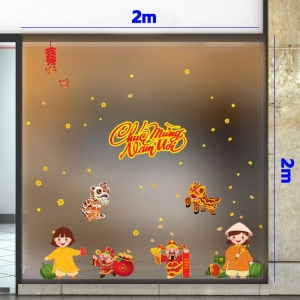 Decal dán tường Tết xuân-Bé gái cùng thần tài chúc mừng năm mới Decal dán tường Tết xuân-Bé gái cùng thần tài chúc mừng năm mới