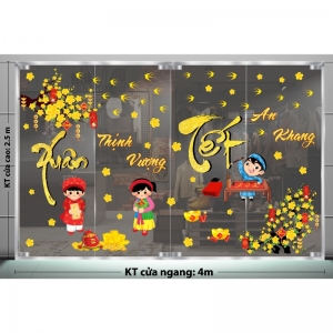 Decal dán tường Tết xuân-Bé mặc áo mới đi chúc tết xuân dưới mai vàng Decal dán tường Tết xuân-Bé mặc áo mới đi chúc tết xuân dưới mai vàng