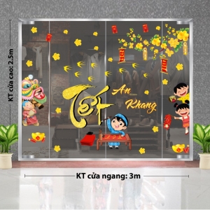 Decal dán tường Tết xuân-Bé vẽ Tết An Khang dưới mai vàng Decal dán tường Tết xuân-Bé vẽ Tết An Khang dưới mai vàng