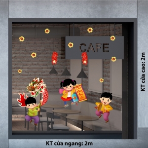 Decal dán tường Tết xuân-Các bé đón xuân Decal dán tường Tết xuân-Các bé đón xuân