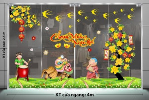 Decal dán tường Tết xuân-Chim én, mai vàng, múa lân mừng xuân Decal dán tường Tết xuân-Chim én, mai vàng, múa lân mừng xuân
