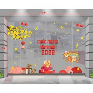Decal dán tường Tết xuân-Chúc mừng năm mới 2022 dưới sắc mai vàng cùng hổ Decal dán tường Tết xuân-Chúc mừng năm mới 2022 dưới sắc mai vàng cùng hổ