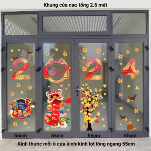 Decal dán tường Tết xuân-Combo cửa 4 cánh 2 Decal dán tường Tết xuân-Combo cửa 4 cánh 2