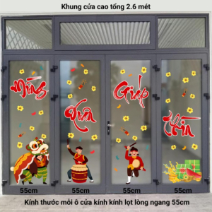 Decal dán tường Tết xuân-Combo cửa 4 canh 4 Decal dán tường Tết xuân-Combo cửa 4 canh 4