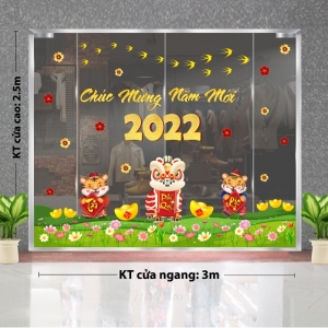 Decal dán tường Tết xuân-Cọp múa lân chúc mừng năm mới 2022