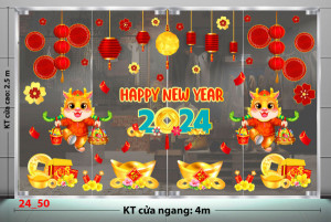 Decal dán tường Tết xuân-Hai chú rồng bên đồng tiền Decal dán tường Tết xuân-Hai chú rồng bên đồng tiền