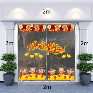 Decal dán tường Tết xuân-Gia đình trâu vàng đón xuân Decal dán tường Tết xuân-Gia đình trâu vàng đón xuân