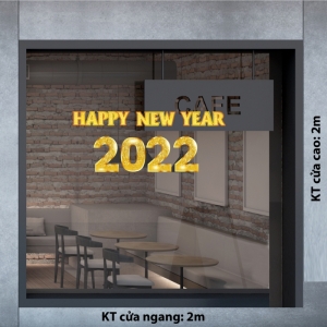 Decal dán tường Tết xuân-HAPPY NEW YEAR 2022 MÀU VÀNG