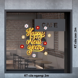 Decal dán tường Tết xuân-HAPPY NEW YEAR và Hoa mai Decal dán tường Tết xuân-HAPPY NEW YEAR và Hoa mai
