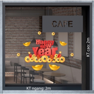 Decal dán tường Tết xuân-HAPPY NEW YEAR Và Tiền Vàng