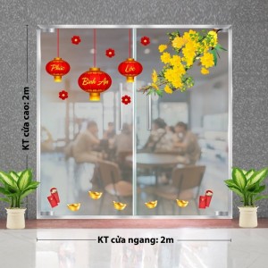 Decal dán tường Tết xuân-Mai vàng cùng đèn lồng