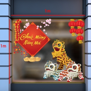 Decal dán tường Tết xuân-Múa lân chúc mừng năm mới dưới pháo xuân Decal dán tường Tết xuân-Múa lân chúc mừng năm mới dưới pháo xuân