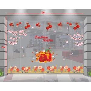 Decal dán tường Tết xuân-Mừng xuân dưới sắc hoa và đèn lồng Decal dán tường Tết xuân-Mừng xuân dưới sắc hoa và đèn lồng