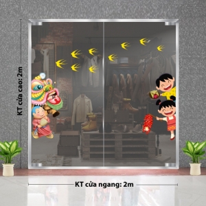 Decal dán tường Tết xuân-Ông địa múa lân tết Decal dán tường Tết xuân-Ông địa múa lân tết