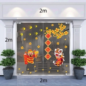 Decal dán tường Tết xuân-Thần tài, chim ém và hoa mai Decal dán tường Tết xuân-Thần tài, chim ém và hoa mai