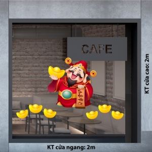 Decal dán tường Tết xuân-Thần tài cầm thỏi vàng Decal dán tường Tết xuân-Thần tài cầm thỏi vàng