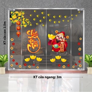 Decal dán tường Tết xuân-Thần tài cùng mai vàng chúc mừng năm mới