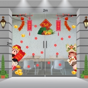 Decal dán tường Tết xuân-Thần tài ông lân vui mừng đón xuân