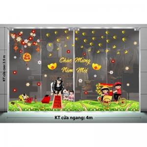 Decal dán tường Decal trang trí nhà ngày tết ở quê bên ông đồ, bé đạp xích lô vui xuân Decal dán tường Decal trang trí nhà ngày tết ở quê bên ông đồ, bé đạp xích lô vui xuân