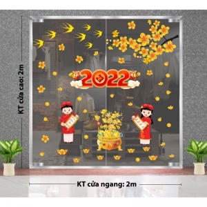 Decal dán tường Tết xuân-Trai gái cung chúc tết nhau dưới mai vàng Decal dán tường Tết xuân-Trai gái cung chúc tết nhau dưới mai vàng