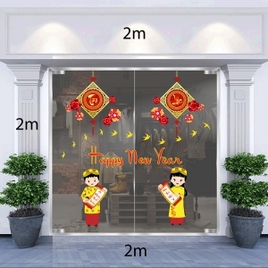 Decal dán tường Tết xuân-Trai gái đón xuân Decal dán tường Tết xuân-Trai gái đón xuân