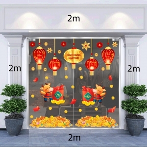 Decal dán tường Tết xuân-Trâu vàng rực rỡ dưới đèn lồng xuân Decal dán tường Tết xuân-Trâu vàng rực rỡ dưới đèn lồng xuân