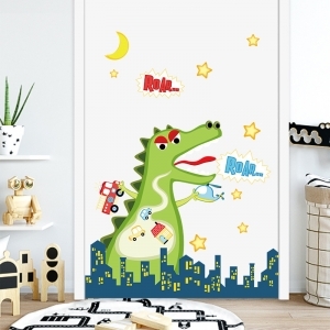 Decal dán tường Decal dán thành phố khủng long, có sẵn keo, dán phòng bé , tại TPHCM size 0,80 x 0,73 (m) (dài x rộng)