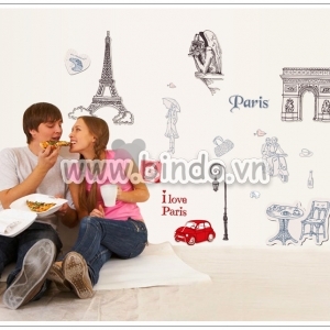 Decal dán tường Thanh phố paris decal dán, quán cafe, dán 2 mặt có sẵn keo, mới nhất TPHCM