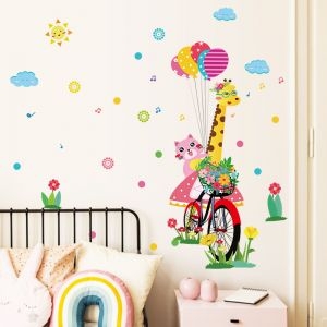 Decal dán tường Thú chạy xe đạp