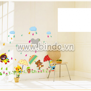 Decal dán tường Decal dán tường thú đi mưa size to, chi tiết rời, dán phòng bé, 1,5 x 1,0 (m) (dài x rộng) tại TPHCM