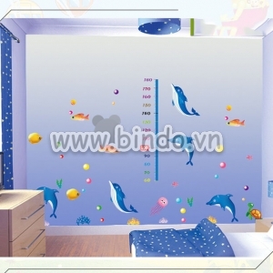 Decal dán tường Thước đo cá heo xanh