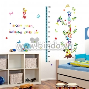 Decal dán tường Thước đo Cây chữ số