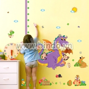 Decal dán tường Thước đo Khủng long tím