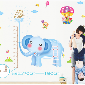 Decal dán tường Thước đo voi xanh to