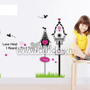 Decal dán tường Decal tổ chim tình yêu, chi tiết rời, dán tường sau tivi, TPHCM khổ nhỏ 1,45 x 1,0 (m) (dài x rộng)